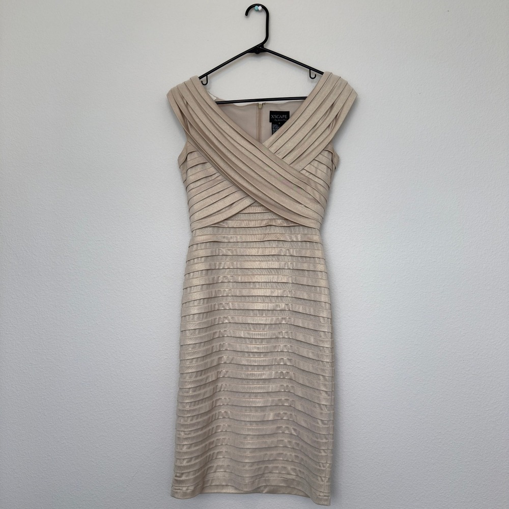 Xscape Dress Womens 6 Champagne Good Bandage Bodycon Metallic Sheath X7769 - Picture 7 of 11